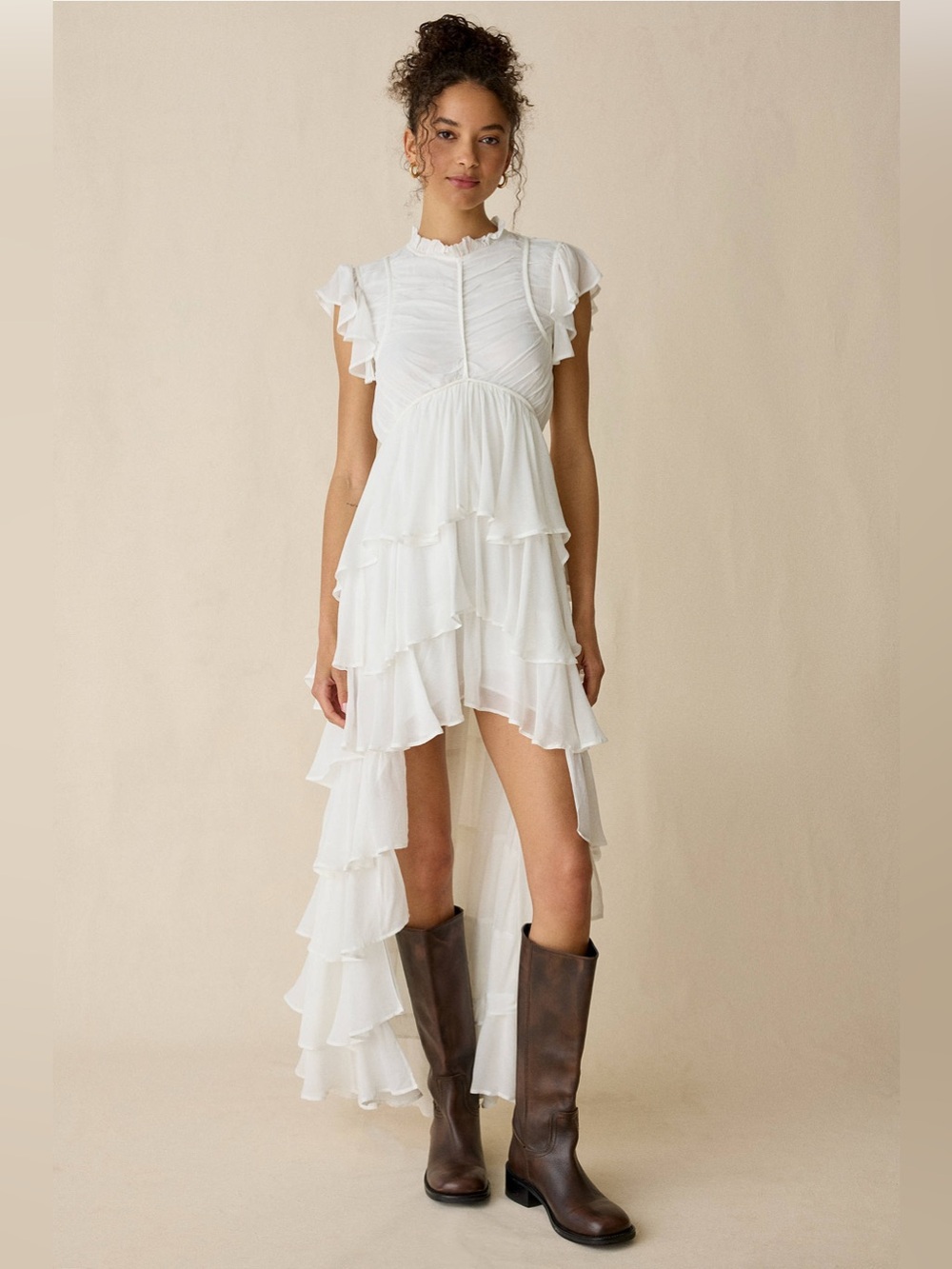 AllSaints Shaela Tiered Ruffle High-Low Maxi Dress Sz 8 - Picture 5 of 11